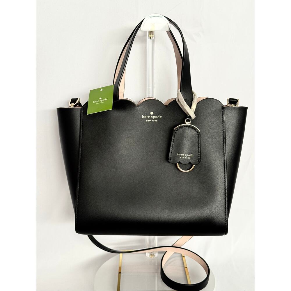 Kate Spade Magnolia St Mini Mina Scallop Black Leather Crossbody NWT